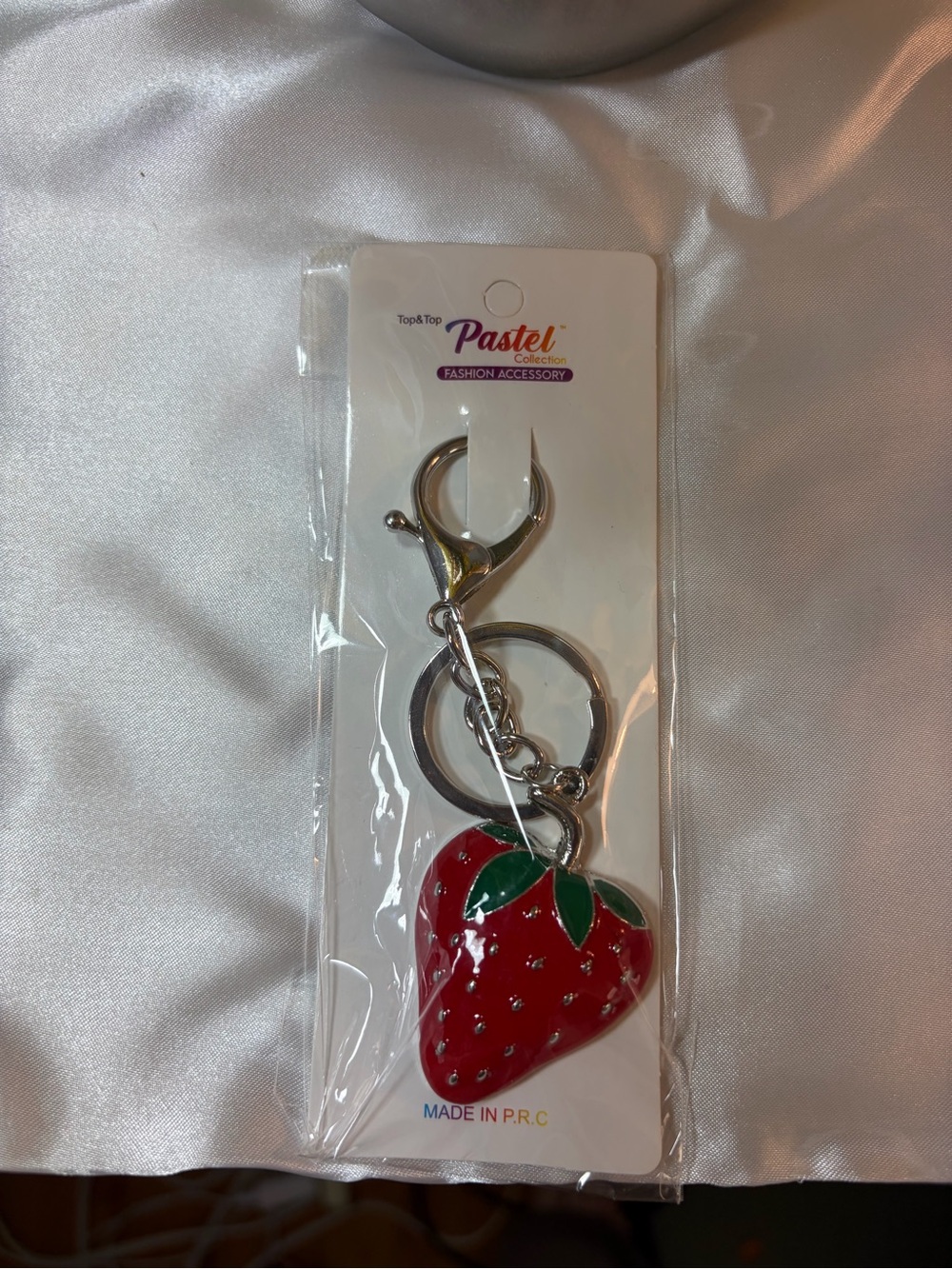 Pastel Strawberry Keychain/Bag Chatm - Red with Green Leaves